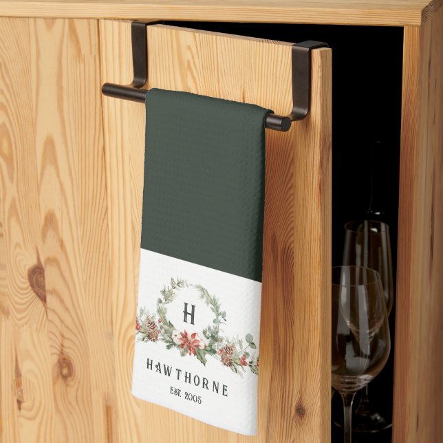 Paño De Cocina Navidades Boughs vacaciones en monograma (Pliegue de tercios)