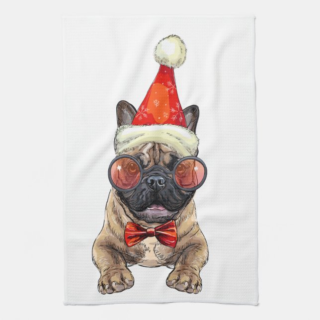 Paño De Cocina Navidades bulldog francés grandes Navidades refrig (Vertical)