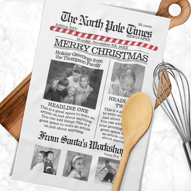 Paño De Cocina Navidades burlan periódico del Polo Norte (The North Pole Times newspaper custom kitchen towel. )