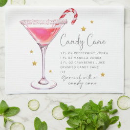 Paño De Cocina Navidades Candy Cane Martini Receta acuarela