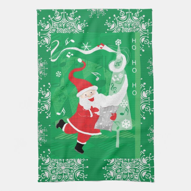 Paño De Cocina Navidades, cantando y bailando Santa Claus (Vertical)