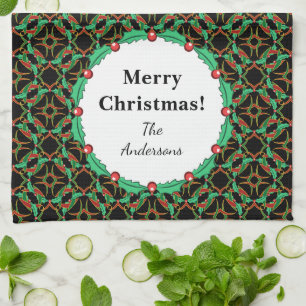 Paño De Cocina Navidades celtas Holly Wreath Pattern Personalizad