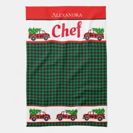 Paño De Cocina Navidades Chef del Camión Rojo Buffalo Verde Apro