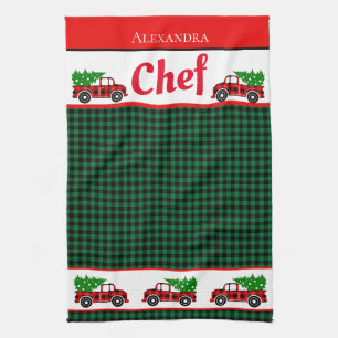 Paño De Cocina Navidades Chef del Camión Rojo Buffalo Verde Apro