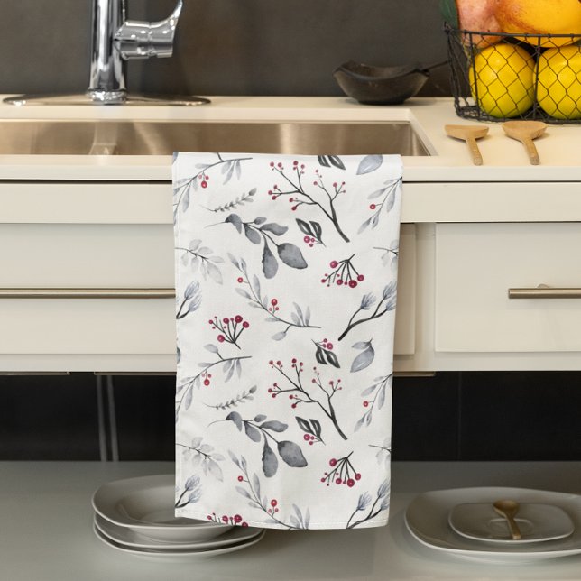 Paño De Cocina Navidades clásicos y elegantes abandonan y bayas (Classic Elegant Christmas Leaves and Berries Kitchen Towel
)