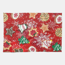 Paño De Cocina Navidades cocina y copos de nieve en rojo