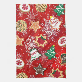 Paño De Cocina Navidades cocina y copos de nieve en rojo