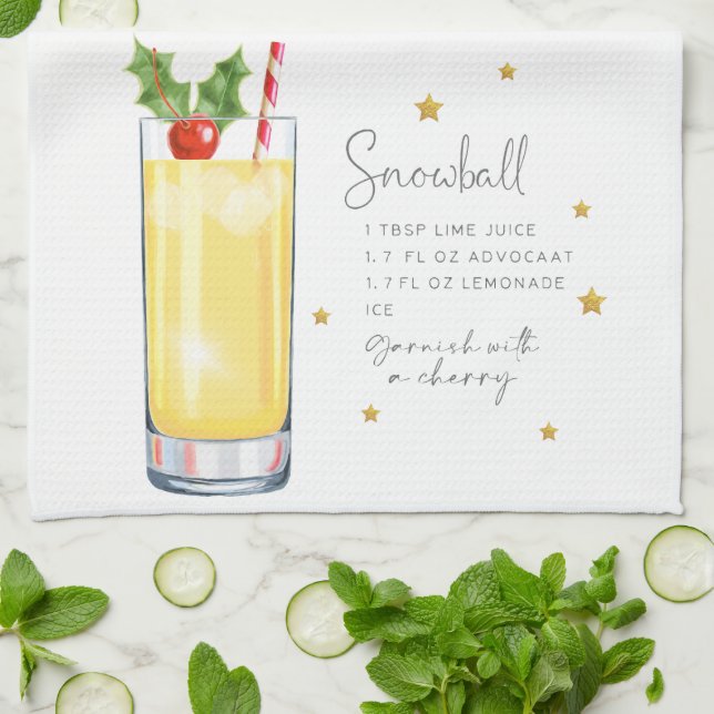Paño De Cocina Navidades Cocktail Receta de bola de nieve acuarel (Doblado)