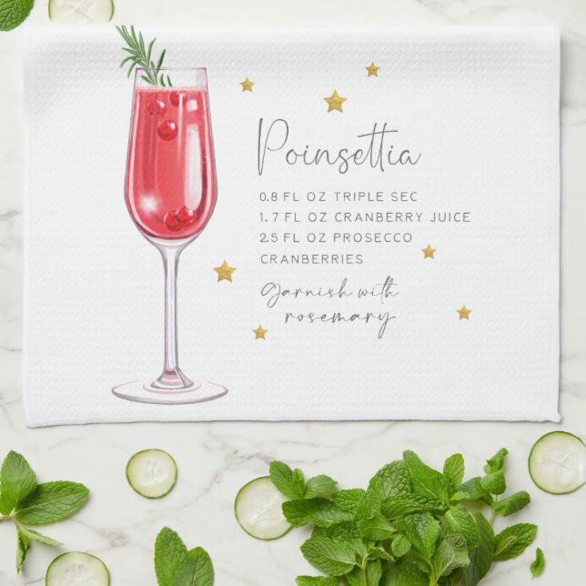 Paño De Cocina Navidades Cocktail Watercolor Poinsettia Receta (Doblado)