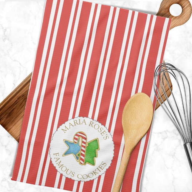 Paño De Cocina Navidades con cookies de ferias rojas personalizad (Custom Christmas cookies kitchen towel.)