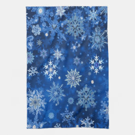 Paño De Cocina Navidades Copos de nieve azules y plateados