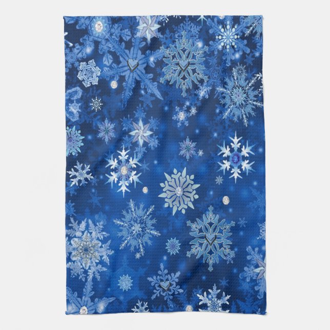 Paño De Cocina Navidades Copos de nieve azules y plateados (Vertical)