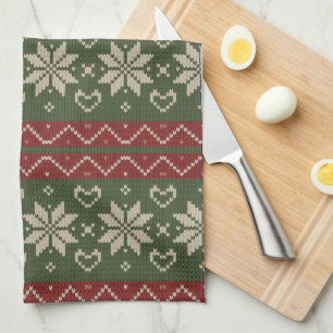 Paño De Cocina Navidades Corazones verdes rojas de la Knit escand