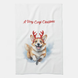 Paño De Cocina Navidades Corgi con corbatas de renos saltando