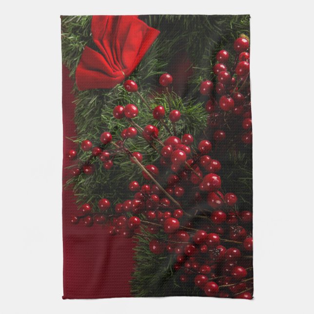 Paño De Cocina navidades coronaron con bayas rojas (Vertical)