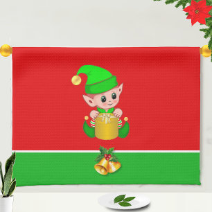 Paño De Cocina Navidades cortan el elfo en verde y rojo