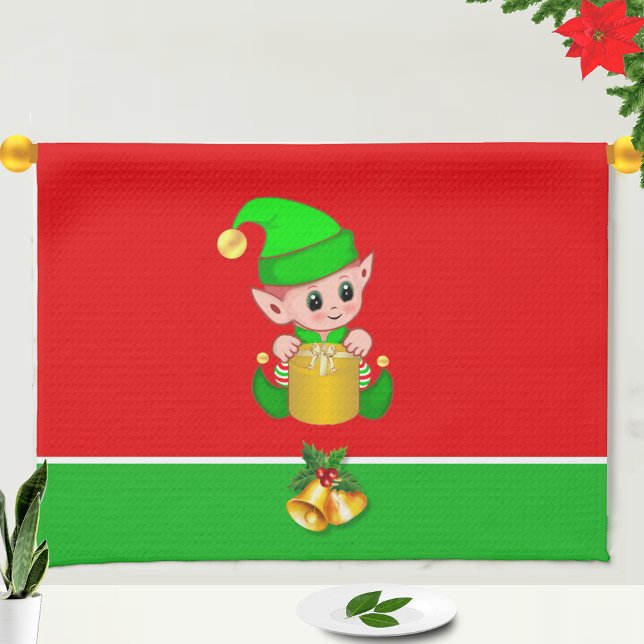 Paño De Cocina Navidades cortan el elfo en verde y rojo (Subido por el creador)