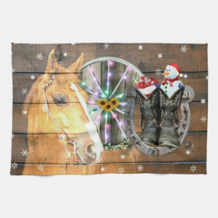 Paño De Cocina Navidades Cowboy Boots Horse Wagon