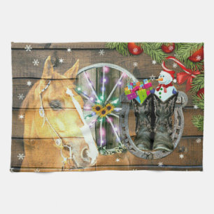 Paño De Cocina Navidades Cowboy Boots Horse Wagon