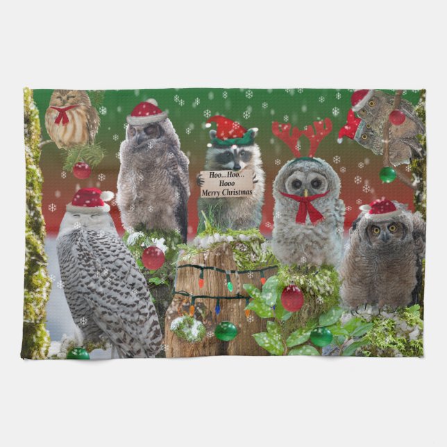 Paño De Cocina Navidades Critters Owos y Raccoon (Horizontal)