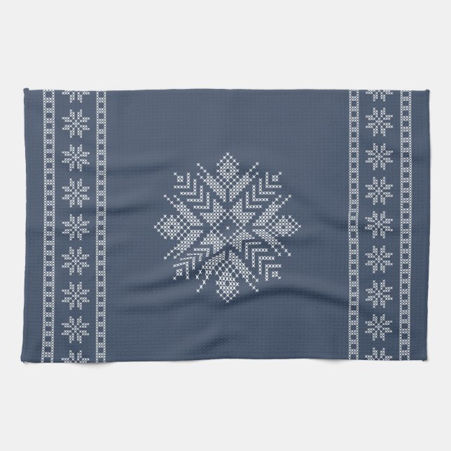 Paño De Cocina Navidades cruzan el diseño de copos de nieve (Horizontal)