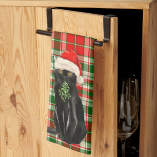 Paño De Cocina Navidades Cuadros Gato Negro Fundido de Fiesta