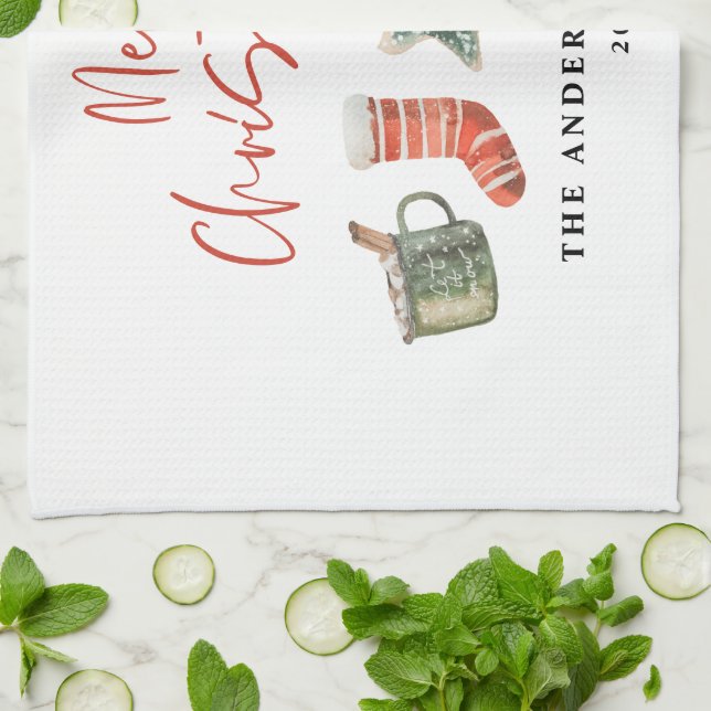 Paño De Cocina Navidades de acuarela galletas beben caramelos (Doblado)