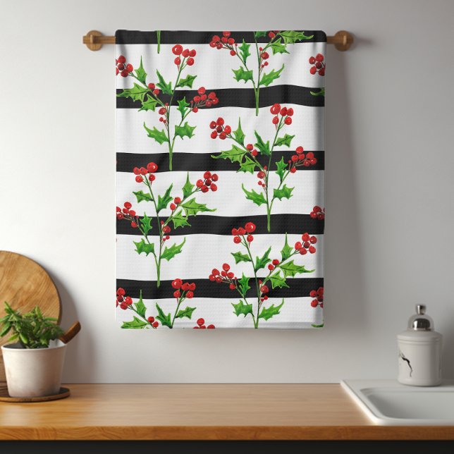 Paño De Cocina Navidades de acuarela Holly Modern Stripe Pattern (Subido por el creador)
