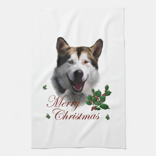 Paño De Cocina Navidades de Alaskan Malamute (Vertical)