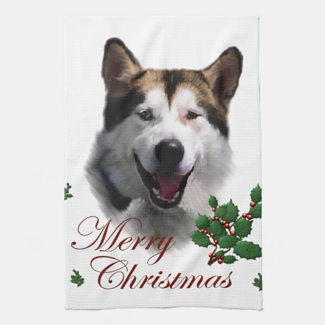 Paño De Cocina Navidades de Alaskan Malamute (Vertical)