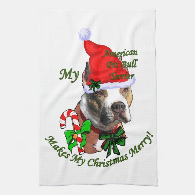 Paño De Cocina Navidades de American Pit Bull Terrier (Vertical)