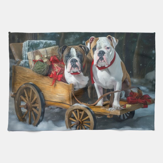 Paño De Cocina Navidades de American Staffordshire Snowy Sleigh (Horizontal)