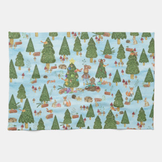 Paño De Cocina Navidades de animales y leñadores en bosque de inv