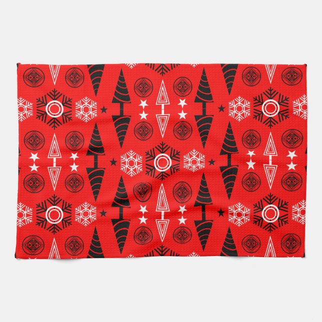 Paño De Cocina Navidades De Art Nouveau Rojo Y Negro (Horizontal)