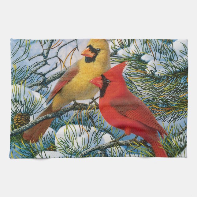 Paño De Cocina Navidades de Aves Cardenales Wind Wonderland (Horizontal)