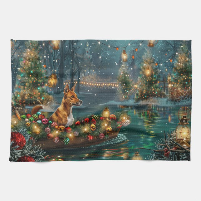 Paño De Cocina Navidades de Basenji (Horizontal)