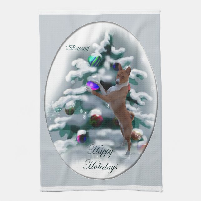 Paño De Cocina Navidades de Basenji (Vertical)