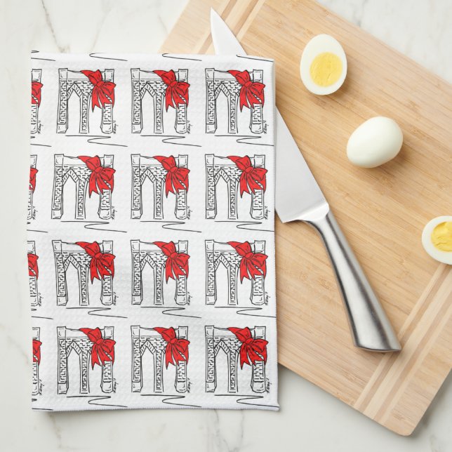 Paño De Cocina Navidades de Brooklyn Bridge Bow NYC (Doblado Cuarto)