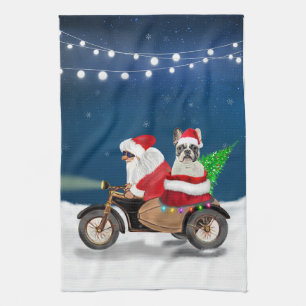 Paño De Cocina Navidades de Bulldog de Francia Santa Claus