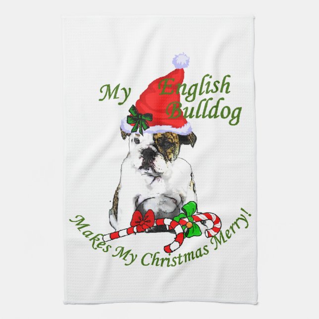 Paño De Cocina Navidades de Bulldog de Inglaterra (Vertical)
