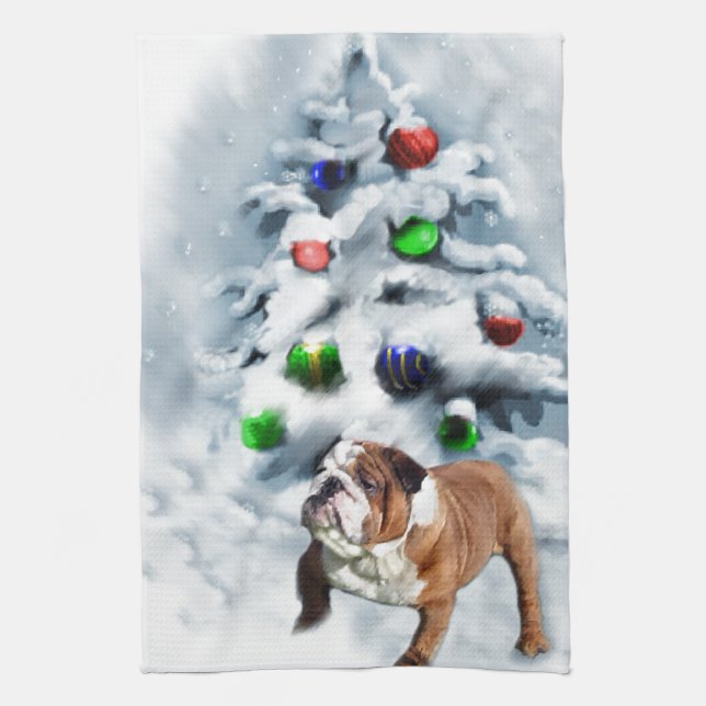 Paño De Cocina Navidades de Bulldog de Inglaterra (Vertical)