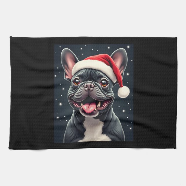 Paño De Cocina Navidades de Bulldog franceses lanzan camiseta (Horizontal)