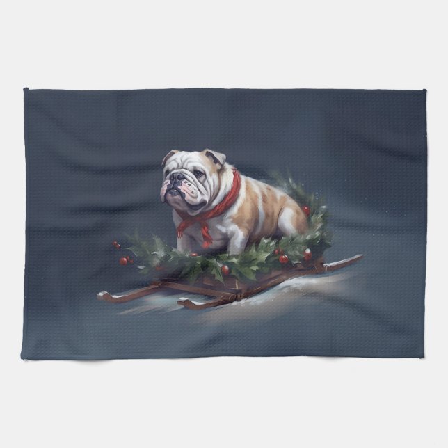 Paño De Cocina Navidades de bulldog nevan invierno (Horizontal)