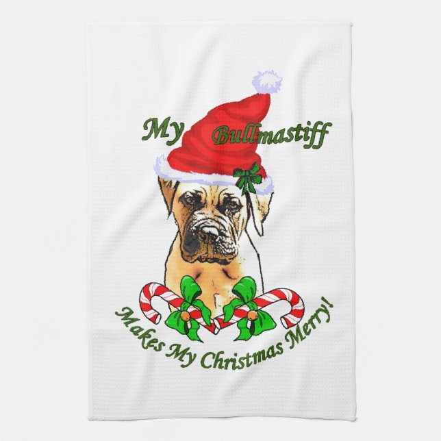 Paño De Cocina Navidades de Bullmastiff Merry (Vertical)