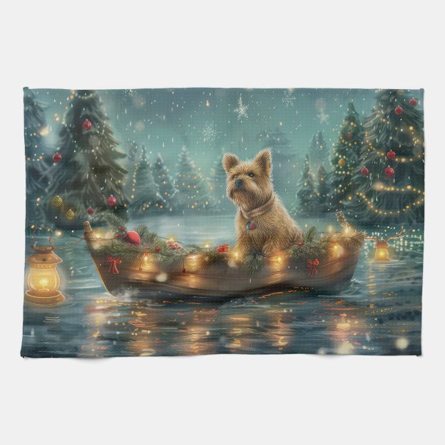 Paño De Cocina Navidades de Cairn Terrier disfrutan de un viaje f (Horizontal)