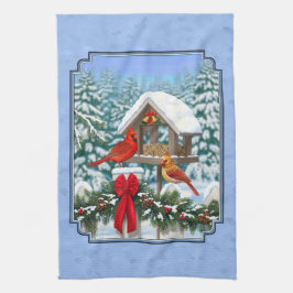 Paño De Cocina Navidades de Cardenales Festín Azul