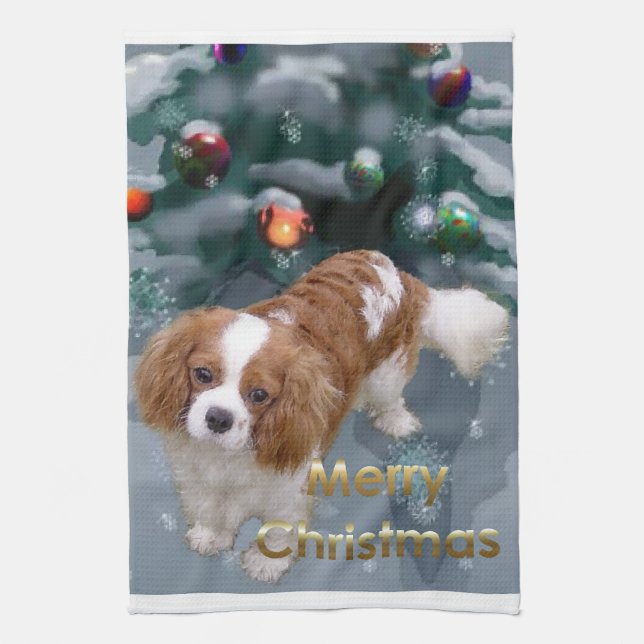Paño De Cocina Navidades de Cavalier King Charles Spaniel (Vertical)