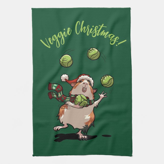 Paño De Cocina ¡Navidades de Cerdo de Guinea! Sprout Juggler (Vertical)