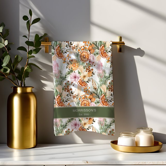 Paño De Cocina Navidades de cítricos botánicos de invierno rústic (Rustic bohemian botanical winter citrus practical Christmas gifts personalized Kitchen Towel)