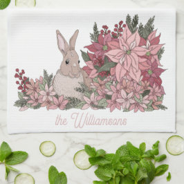 Paño De Cocina Navidades de conejo y flores rosadas de nombre fam